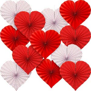 willbond 12 pieces red heart paper fans heart shaped valentine day party hanging decorations for valentines decor anniversary wedding bridal shower photo backdrops