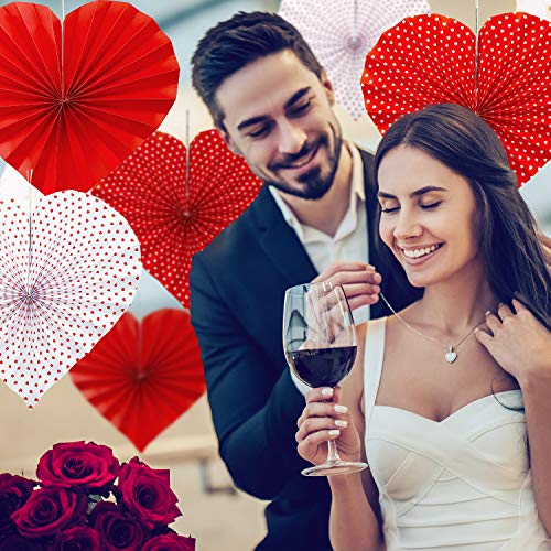 WILLBOND 12 Pieces Red Heart Paper Fans Heart Shaped Valentine Day Party Hanging Decorations for Valentines Decor Anniversary Wedding Bridal Shower Photo Backdrops