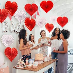 WILLBOND 12 Pieces Red Heart Paper Fans Heart Shaped Valentine Day Party Hanging Decorations for Valentines Decor Anniversary Wedding Bridal Shower Photo Backdrops