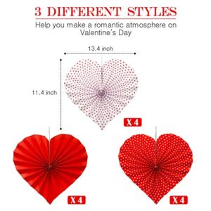 WILLBOND 12 Pieces Red Heart Paper Fans Heart Shaped Valentine Day Party Hanging Decorations for Valentines Decor Anniversary Wedding Bridal Shower Photo Backdrops