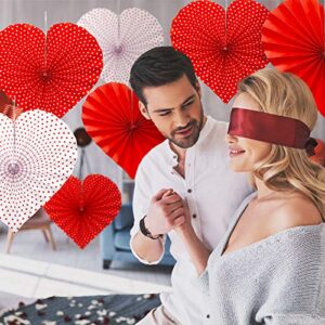 WILLBOND 12 Pieces Red Heart Paper Fans Heart Shaped Valentine Day Party Hanging Decorations for Valentines Decor Anniversary Wedding Bridal Shower Photo Backdrops