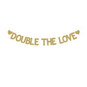 double the love banner, twins baby shower/twins birthday/engagement/wedding party gold gliter paper sign decorations