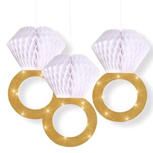 C L cooper life Bachelorette Party Decorations|Bridal Shower Supplies| Honeycomb Ring Hanging Decorations,Glitter Gold Diamond Ring,Perfect for Engagement Wedding Party and Bridal Shower