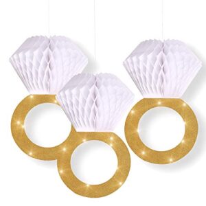 c l cooper life bachelorette party decorations|bridal shower supplies| honeycomb ring hanging decorations,glitter gold diamond ring,perfect for engagement wedding party and bridal shower