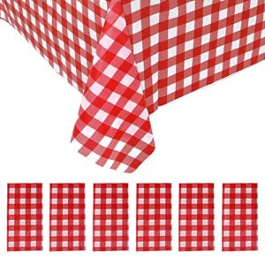6 pack christmas tablecloth christmas red checkered tablecloths disposable plastic tablecloth for 8ft long rectangle tables,108″ x 54″ waterproof covers for christmas party decoration supplies