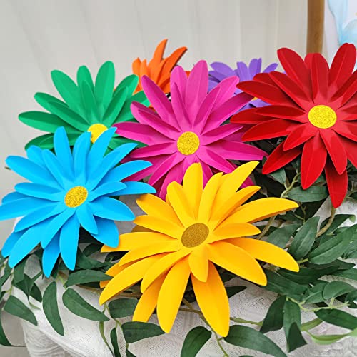 Mybbshower Rainbow Paper Daisy Flower for Tea Party Garden Party Decor Wedding Photo Backdrop Birthday Nursery Wall Sunflowers 8 inch