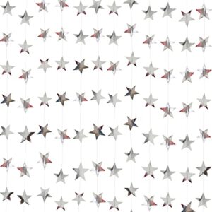 silver star garland banner decorations – 156 feet bright silver paper garland hanging decorations, glitter silver star bunting banner for wedding, birthday, holiday, christmas party