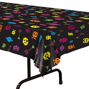 Beistle Plastic Rectangle 80's Table Cover for 1980's Theme Video Game Party Supplies, 54"x108", Black, Yellow, Blue, Orange, Purple