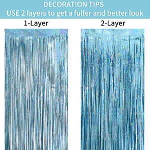 3 Pack Light Blue Foil Curtain Bluey Party Decorations 3.2 Ft X 8.2 Ft Metallic Door Streamers Foil Fringe Curtains Party Decorations Backdrop Birthday Tinsel Curtain Party Decoration