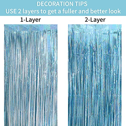 3 Pack Light Blue Foil Curtain Bluey Party Decorations 3.2 Ft X 8.2 Ft Metallic Door Streamers Foil Fringe Curtains Party Decorations Backdrop Birthday Tinsel Curtain Party Decoration