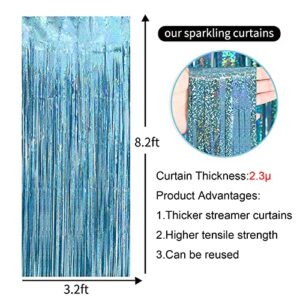 3 Pack Light Blue Foil Curtain Bluey Party Decorations 3.2 Ft X 8.2 Ft Metallic Door Streamers Foil Fringe Curtains Party Decorations Backdrop Birthday Tinsel Curtain Party Decoration