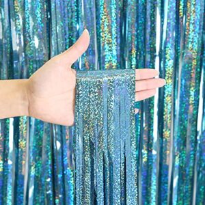 3 Pack Light Blue Foil Curtain Bluey Party Decorations 3.2 Ft X 8.2 Ft Metallic Door Streamers Foil Fringe Curtains Party Decorations Backdrop Birthday Tinsel Curtain Party Decoration