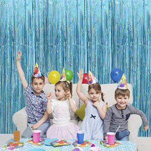 3 Pack Light Blue Foil Curtain Bluey Party Decorations 3.2 Ft X 8.2 Ft Metallic Door Streamers Foil Fringe Curtains Party Decorations Backdrop Birthday Tinsel Curtain Party Decoration