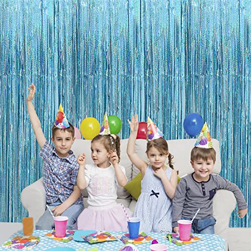 3 Pack Light Blue Foil Curtain Bluey Party Decorations 3.2 Ft X 8.2 Ft Metallic Door Streamers Foil Fringe Curtains Party Decorations Backdrop Birthday Tinsel Curtain Party Decoration