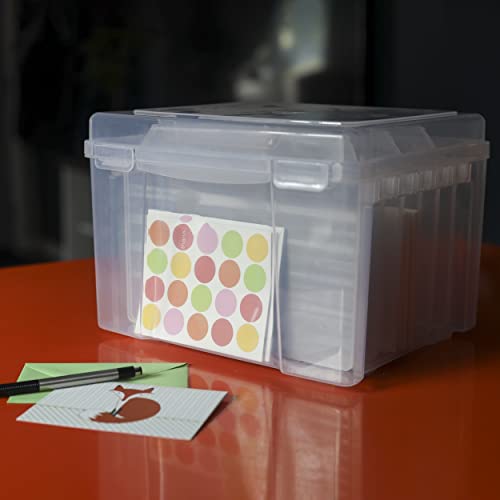 CraftyBook All Occasion Card Storage Box - Clear Plastic Organizer Assorted Card Box with 6 Adjustable Dividers