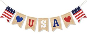 uniwish usa banner burlap bunting 4th of july decorations american independence day celebration red white and blue theme party supplies