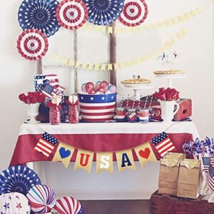 Uniwish USA Banner Burlap Bunting 4th of July Decorations American Independence Day Celebration Red White and Blue Theme Party Supplies