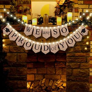 2023 graduation banner, we are so proud of you burlap banner with 8 modes led string lights, lighting wall hanging garland bunting flags sign for grad party