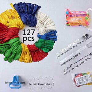 Carnival Circus balloons Arch 127pcs Arch Garland (Dark Blue .Red.Green.Yellow.White.)Tying Tools+Decorating Strip+points stickers+Flower Clips+Ribbon Shower Wedding Birthday Graduation Anniversary Party Background Decorations