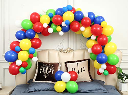 Carnival Circus balloons Arch 127pcs Arch Garland (Dark Blue .Red.Green.Yellow.White.)Tying Tools+Decorating Strip+points stickers+Flower Clips+Ribbon Shower Wedding Birthday Graduation Anniversary Party Background Decorations