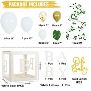 Baby Shower Balloon Boxes Party Decorations, Oh Baby Party Balloon Boxes White and Gold Balloons Palm Leaves Ivy Garland for Oh Baby Shower Party Decorations Boy Girls