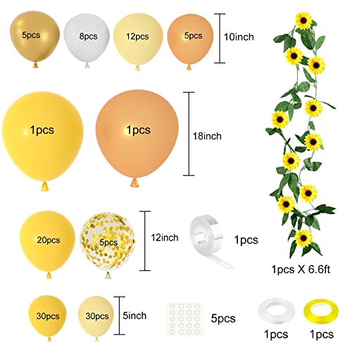 TUPARKA 118 Pack Sunflower Balloon Garland Arch Kit 18 12 10 5 inches Yellow Gold White Balloons with Sunflower Vine Sunflower Baby Shower Decorations for Girl Boy Bee Birthday Wedding Party Supplies