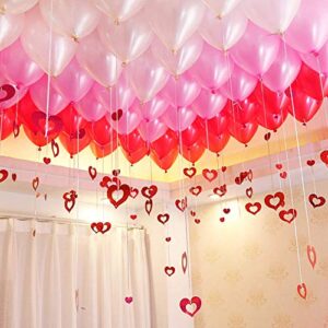 100PCS Valentines Day Red Pink White Balloons Hanging Swirls Kit, 12in Balloon Valentine's Day Wedding Bling Heart Ceiling Hanging Streamers for Sweetheart Wedding Bridal Shower Anniversary Engagement
