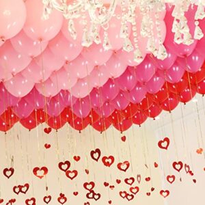 100PCS Valentines Day Red Pink White Balloons Hanging Swirls Kit, 12in Balloon Valentine's Day Wedding Bling Heart Ceiling Hanging Streamers for Sweetheart Wedding Bridal Shower Anniversary Engagement