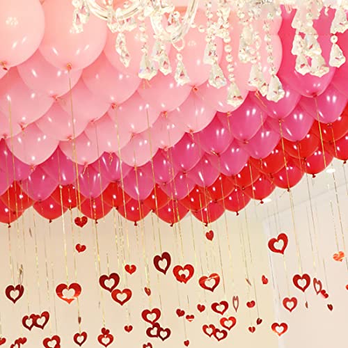 100PCS Valentines Day Red Pink White Balloons Hanging Swirls Kit, 12in Balloon Valentine's Day Wedding Bling Heart Ceiling Hanging Streamers for Sweetheart Wedding Bridal Shower Anniversary Engagement