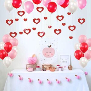 100PCS Valentines Day Red Pink White Balloons Hanging Swirls Kit, 12in Balloon Valentine's Day Wedding Bling Heart Ceiling Hanging Streamers for Sweetheart Wedding Bridal Shower Anniversary Engagement