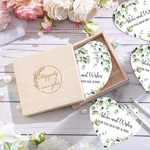 Wedding Card Boxes for Reception 50 Pcs Wedding Advice Cards for Bridal Shower and 10 Pcs Pencils Gift Wooden Wedding Memory Box Rustic Wedding Card Holder Box Advice and Wishes for Mr and Mrs