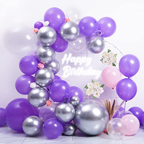 MOMOHOO Metallic Silver Balloons Garland - 60Pcs 18/12/10/5 Inch Silver Balloons Different Sizes, Silver Chrome Balloons Silver Latex Ballons Wedding Balloon, Engagement Anniversary Party Decorations