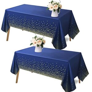 xiamoor 2 pack navy blue tablecloth plastic, table cover for parties, dot confetti pattern table covers for rectangle tables, fit for all birthday party, wedding, graduation, anniversary, 54″ x 108″