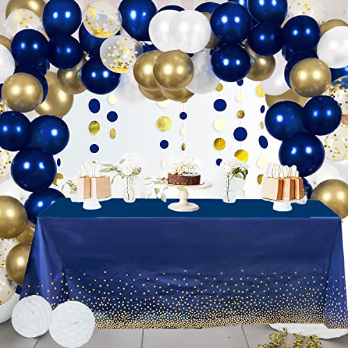 XIAMOOR 2 Pack Navy Blue Tablecloth Plastic, Table Cover for Parties, Dot Confetti Pattern Table Covers for Rectangle Tables, Fit for All Birthday Party, Wedding, Graduation, Anniversary, 54" x 108"