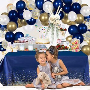 XIAMOOR 2 Pack Navy Blue Tablecloth Plastic, Table Cover for Parties, Dot Confetti Pattern Table Covers for Rectangle Tables, Fit for All Birthday Party, Wedding, Graduation, Anniversary, 54" x 108"