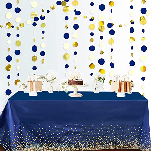 XIAMOOR 2 Pack Navy Blue Tablecloth Plastic, Table Cover for Parties, Dot Confetti Pattern Table Covers for Rectangle Tables, Fit for All Birthday Party, Wedding, Graduation, Anniversary, 54" x 108"