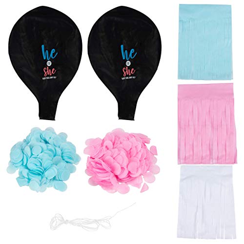 Gender Reveal Balloon Kit – 2-Pack Giant XL Confetti Balloons with 24 Tassels and String – Gender Reveal Party Supplies, 36-Inch Diameter Balloons