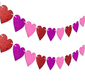 2pcs 27.6ft valentines day heart banner – valentine glitter garland red pink rosy wedding party decorations ornaments