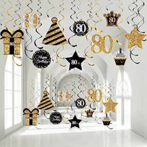 frienda 80th birthday party decorations, 80th birthday party hanging swirls ceiling decorations shiny celebration 80 hanging swirls decorations for 80 years old party supplies, 30 count