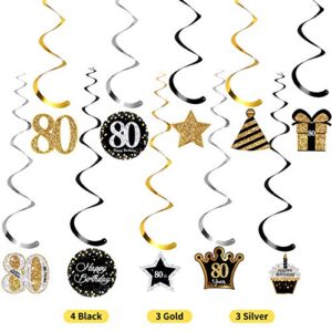 Frienda 80th Birthday Party Decorations, 80th Birthday Party Hanging Swirls Ceiling Decorations Shiny Celebration 80 Hanging Swirls Decorations for 80 Years Old Party Supplies, 30 Count