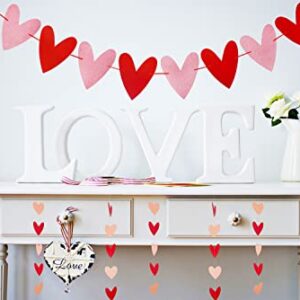 Valentines Day Decor, Heart Garland Love Banner Happy Valentines Day Banner Red Pink Glittery Heart Valentines Decorations Hanging Rustic Valentine Décor for Home Decor for Mantle Fireplace Wall