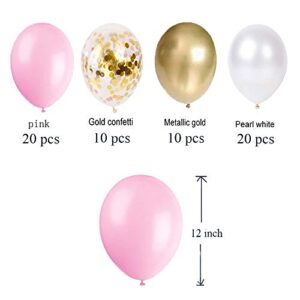 60Pcs Gold Pink Pearl White Gold Confetti 12 Inch Latex Balloon Set for Engagement Birthday Wedding Baby Bridal Shower Party Decorations.