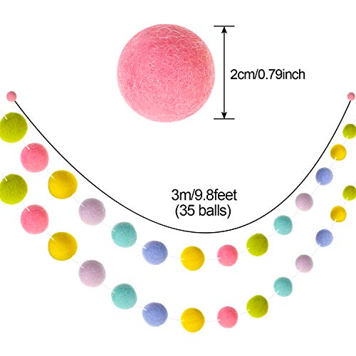 Wool Felt Ball Garland Colourful Felt Ball Pom Pom Garlands 9.84 Feet Long 70 Balls Felt Ball Garlands Hanging Garland Banner for Wall Party Home Decoration (Green, Pink, Yellow, Blue and Purple)