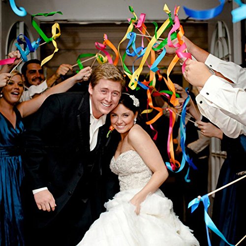 Wishprom Ribbon Stick Wands Streamers for Wedding Party Favor (White-30PCS)