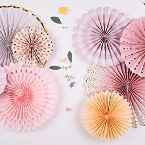 PapaKit Origami Wall Decoration Set (8 Assorted Round Paper Fans) Birthday Party Baby Shower Wedding Events Decor | Creative Art Design Pattern (Sparkling Pink Rose Blush, 8 Piece Set)