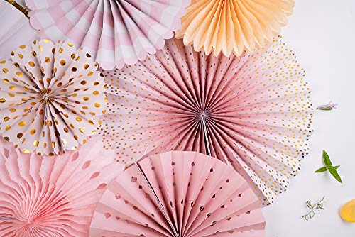 PapaKit Origami Wall Decoration Set (8 Assorted Round Paper Fans) Birthday Party Baby Shower Wedding Events Decor | Creative Art Design Pattern (Sparkling Pink Rose Blush, 8 Piece Set)