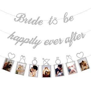 concico bridal shower decorations – bride to be happily ever after banner and photo banner for bridal shower/wedding/engagement party kit supplies decorations decor(silver)