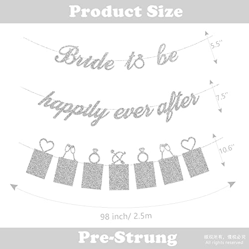 Concico Bridal Shower Decorations - Bride to be happily ever after Banner and Photo Banner for Bridal Shower/Wedding/Engagement Party Kit Supplies Decorations decor(Silver)