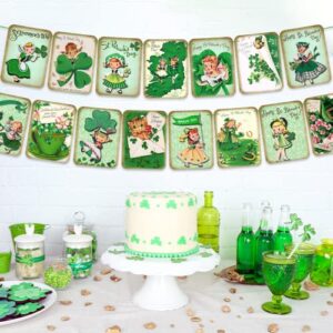 Vintage St. Patrick 's Day Banner-Clover Shamrock Happy St. Patricks Day Garland for Fireplace Irish Party Supplies St. Patrick 's Home Decor Green Clover Banner
