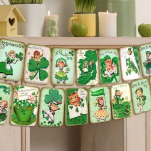vintage st. patrick ‘s day banner-clover shamrock happy st. patricks day garland for fireplace irish party supplies st. patrick ‘s home decor green clover banner